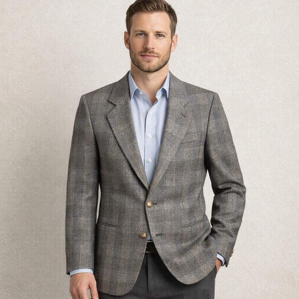VTG 80's LeBaron Tweed Blazer 40X 40R Union Made USA Herringbone Ivy Sport Coat - Picture 3 of 16